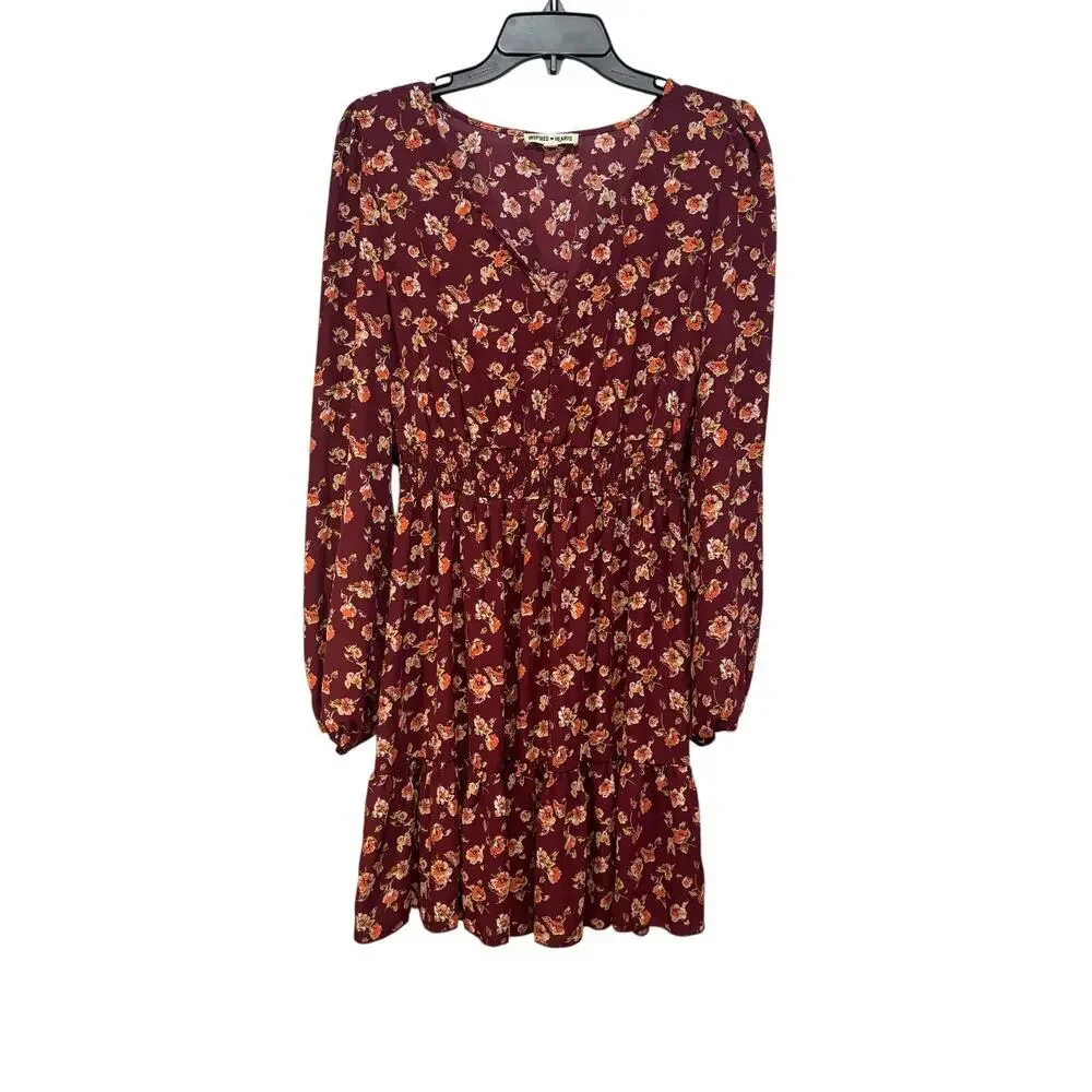 Inspired Hearts purple floral dress with long‎ sleeves. Girls XL